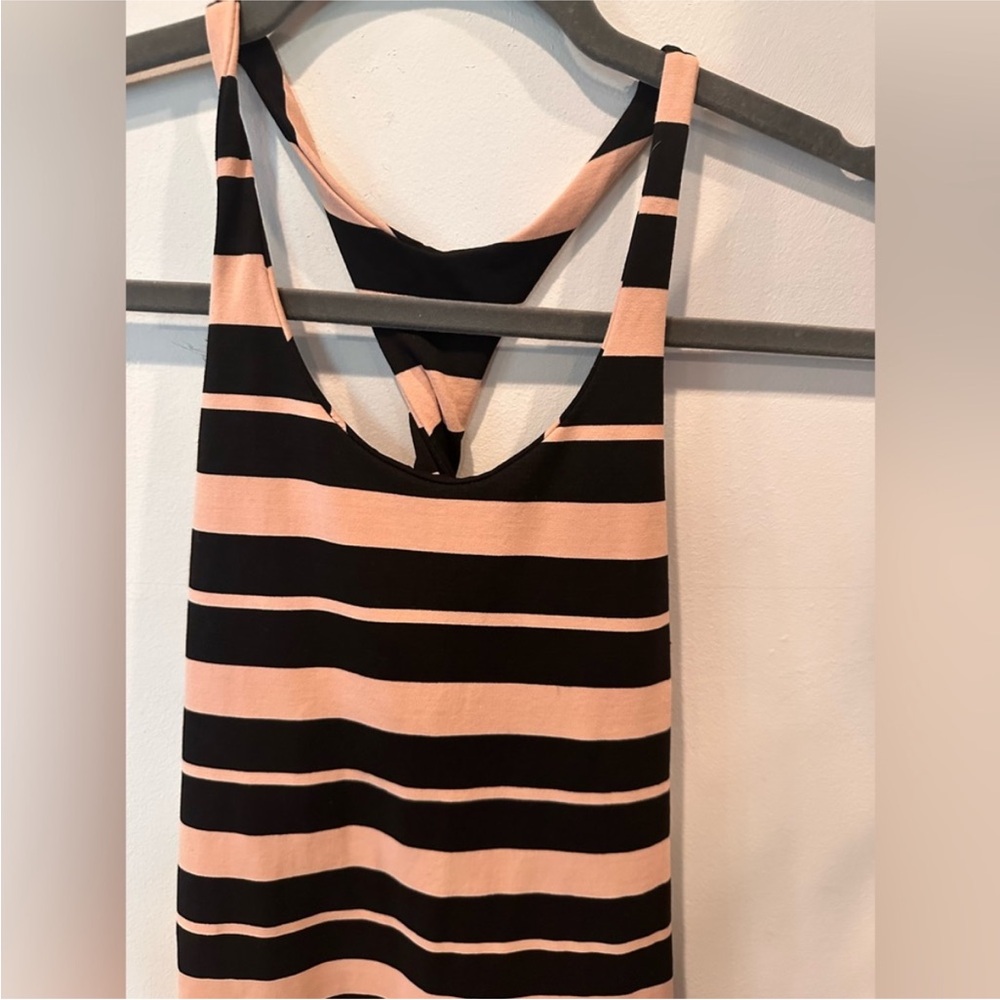 🔵 bebe Black and Pink Striped Tank Top